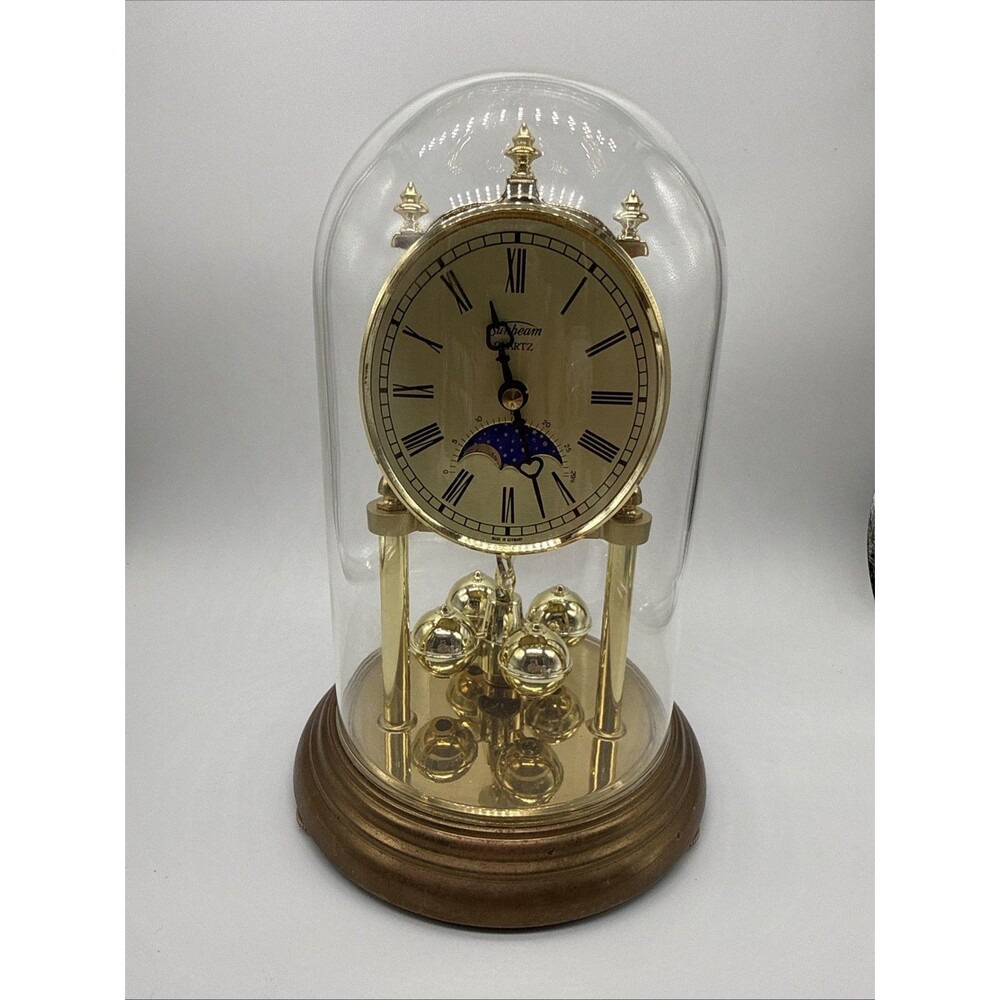 Vintage Sunbeam Quartz Moon Phase Anniversary Clock West Germany Glass Dome